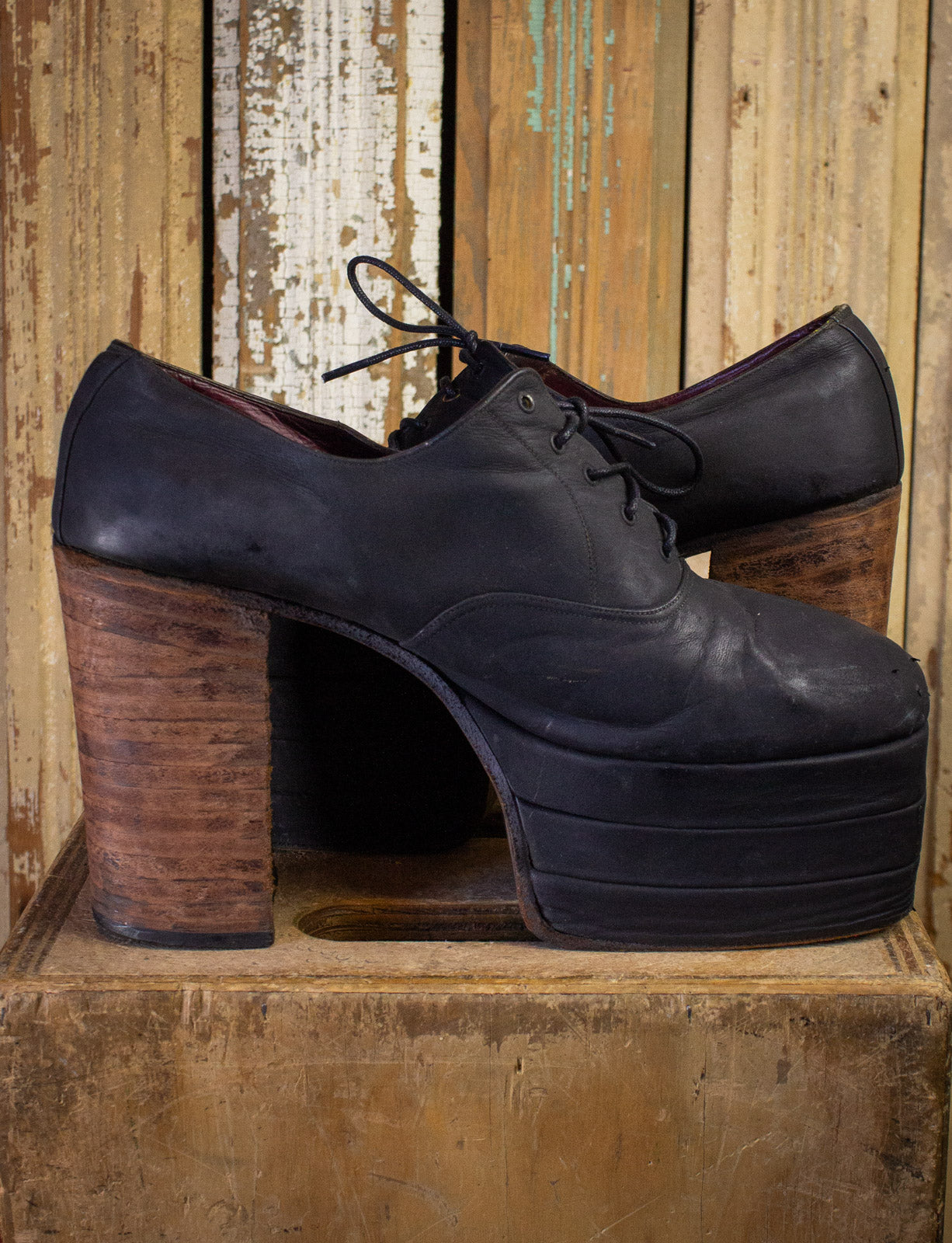 Vintage Granny Takes A Trip Black Platform Shoes 70s Size 10