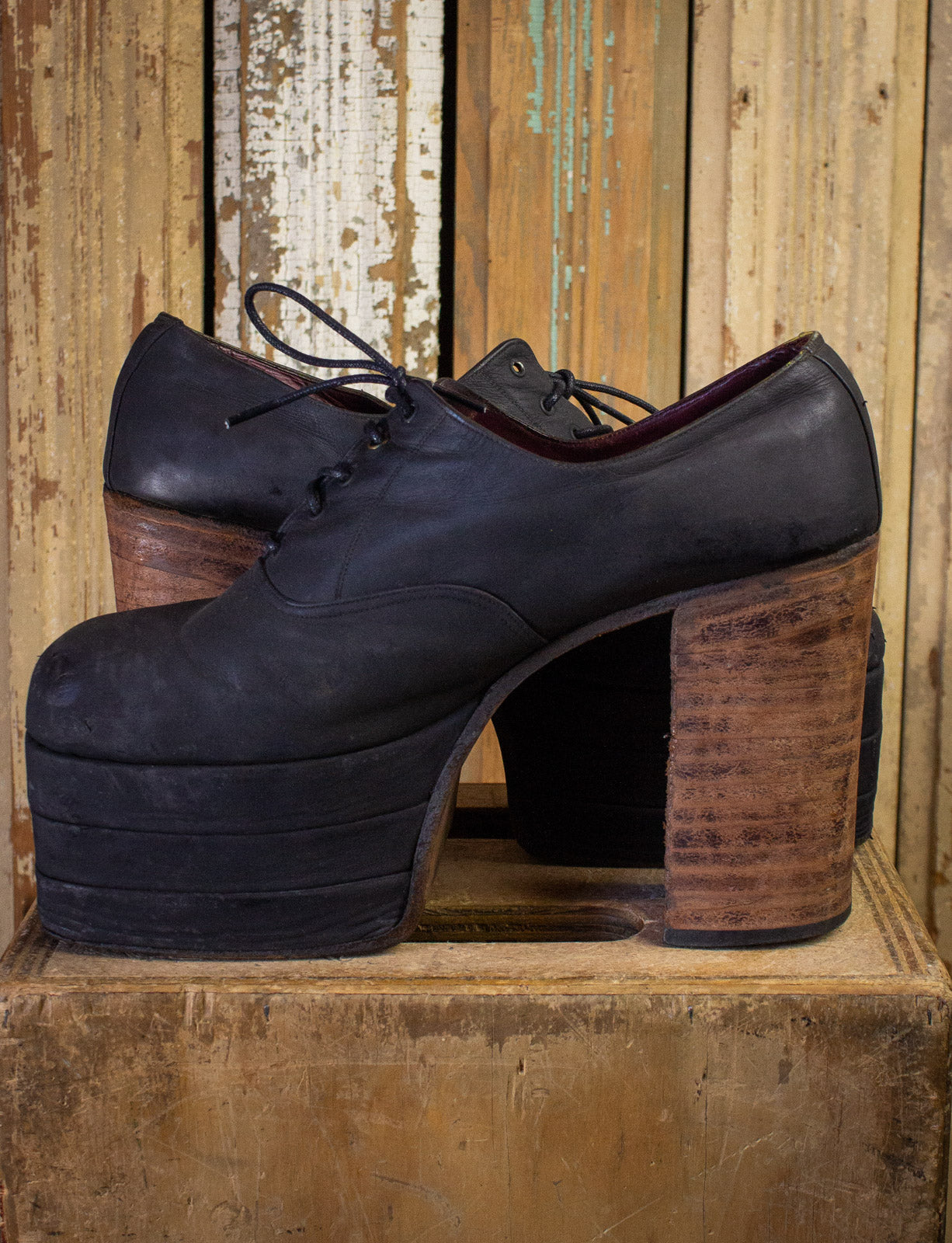 Vintage Granny Takes A Trip Black Platform Shoes 70s Size 10