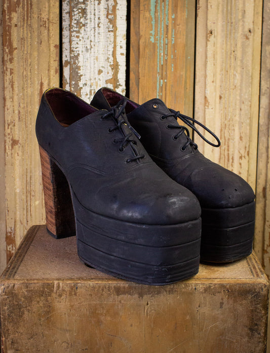 Vintage Granny Takes A Trip Black Platform Shoes 70s Size 10