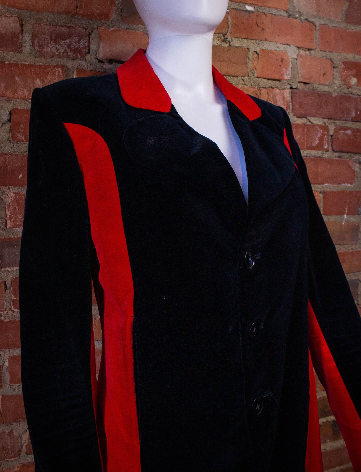 Vintage Granny Takes A Trip Black and Red Velvet Suit 70s Small