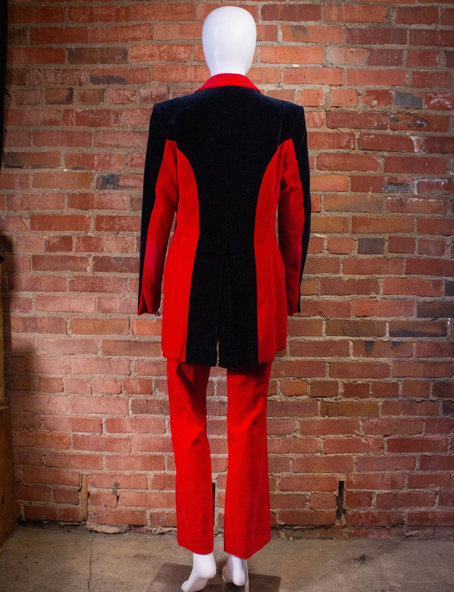 Vintage Granny Takes A Trip Black and Red Velvet Suit 70s Small