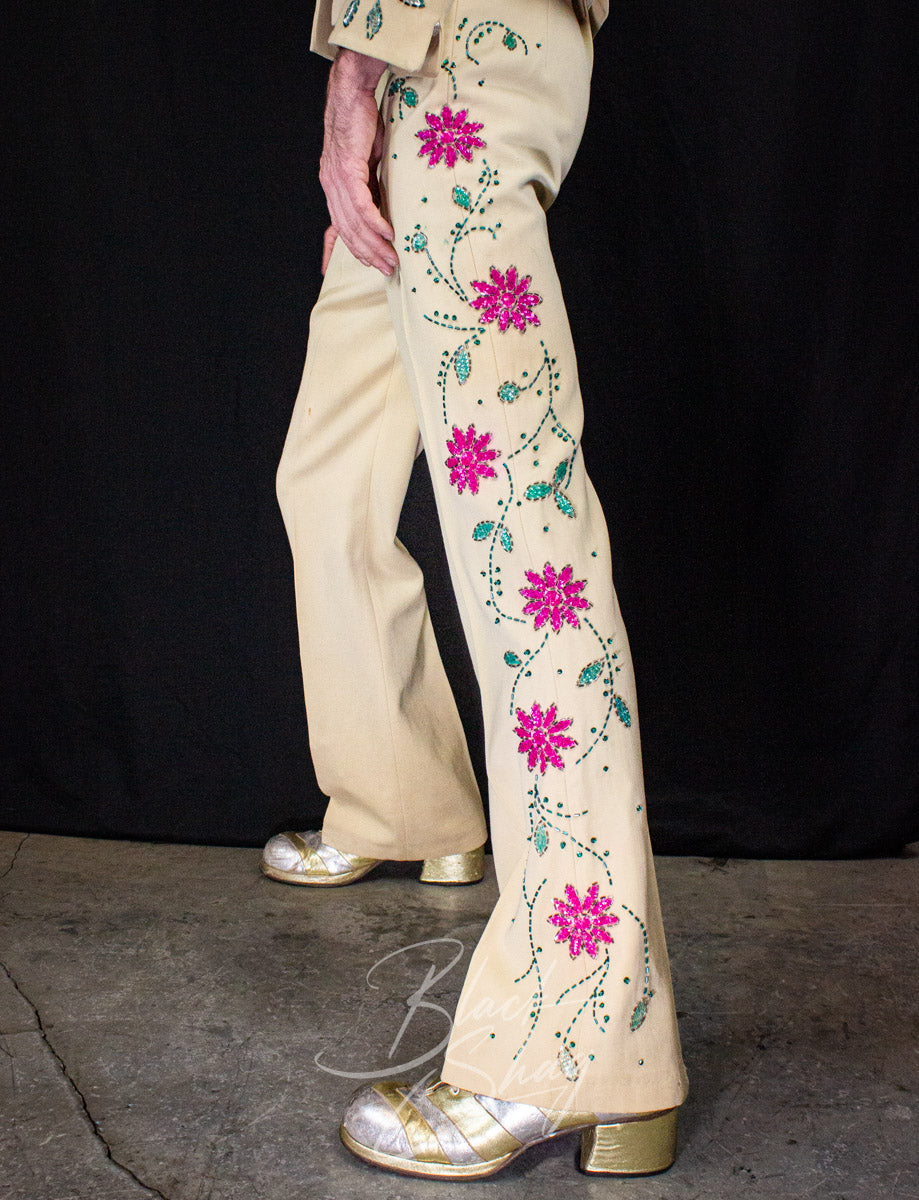 Vintage Granny Takes A Trip Cream Floral Sequined Suit 70s Owned By Keith West (The Brats)