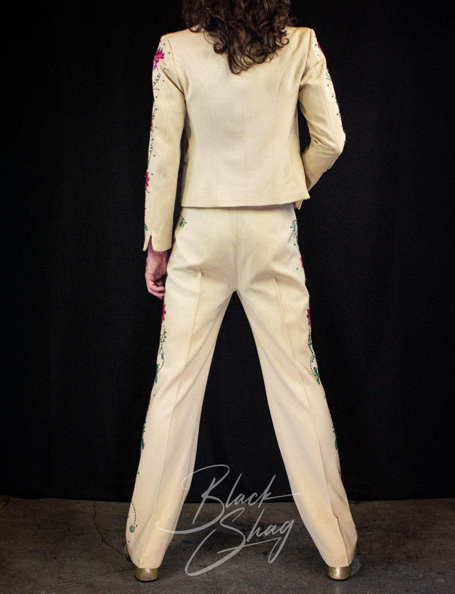 Vintage Granny Takes A Trip Cream Floral Sequined Suit 70s Owned By Keith West (The Brats)