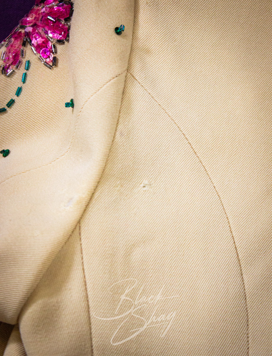 Vintage Granny Takes A Trip Cream Floral Sequined Suit 70s Owned By Keith West (The Brats)