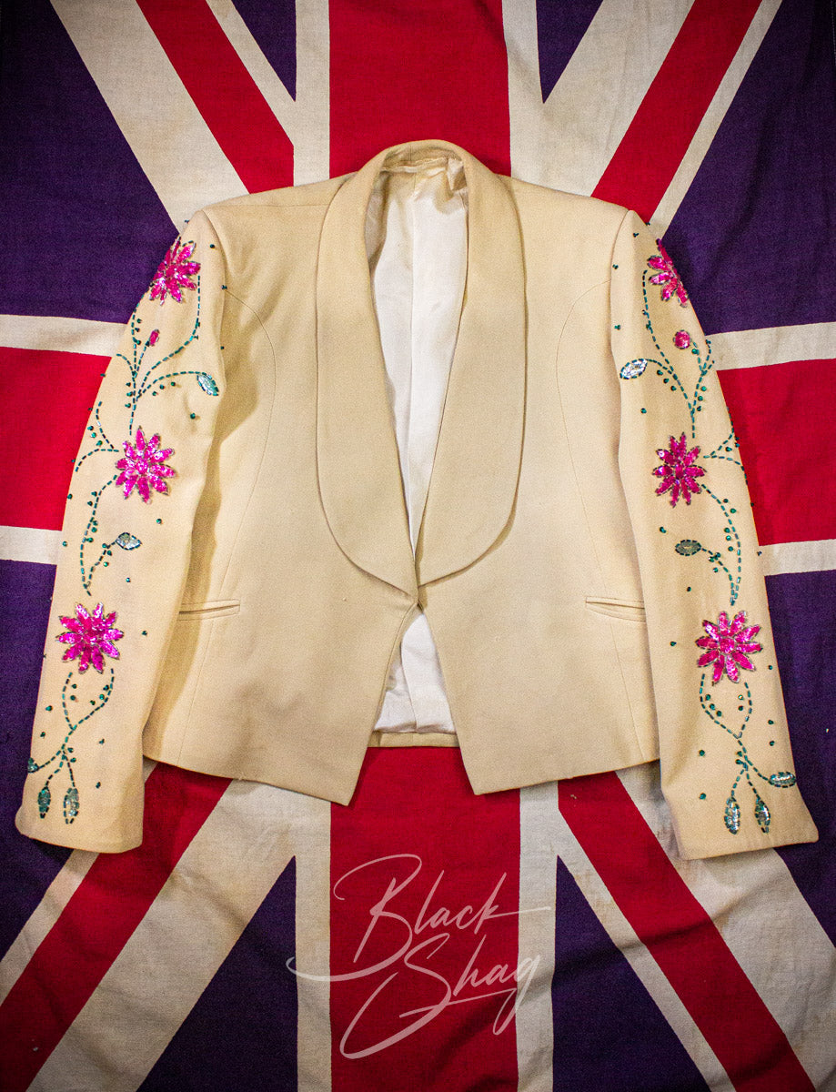 Vintage Granny Takes A Trip Cream Floral Sequined Suit 70s Owned By Keith West (The Brats)