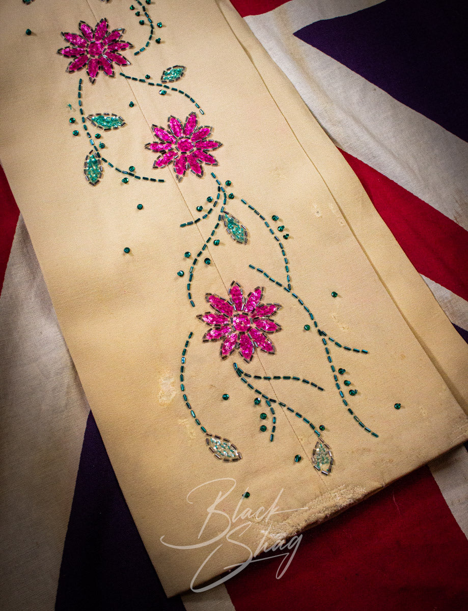 Vintage Granny Takes A Trip Cream Floral Sequined Suit 70s Owned By Keith West (The Brats)