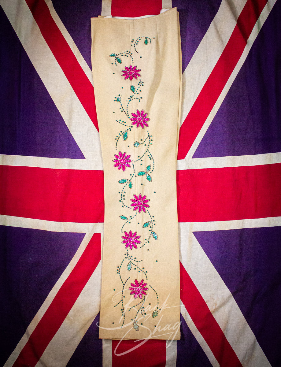 Vintage Granny Takes A Trip Cream Floral Sequined Suit 70s Owned By Keith West (The Brats)