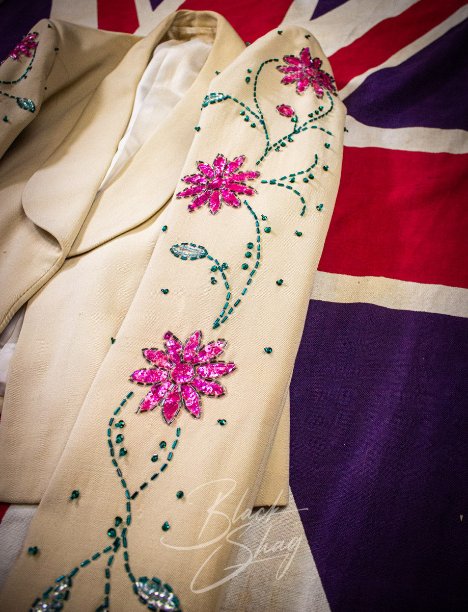 Vintage Granny Takes A Trip Cream Floral Sequined Suit 70s Owned By Keith West (The Brats)