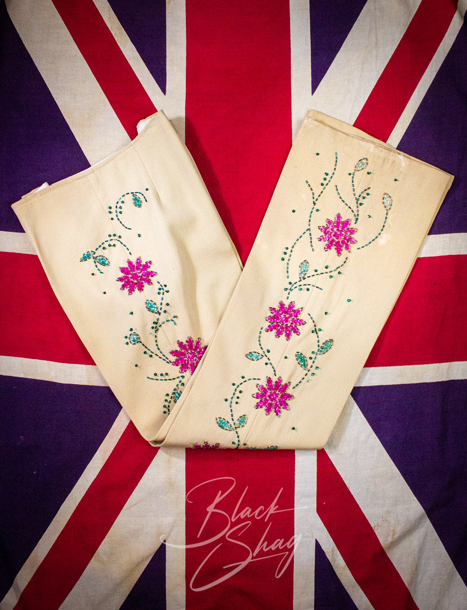 Vintage Granny Takes A Trip Cream Floral Sequined Suit 70s Owned By Keith West (The Brats)