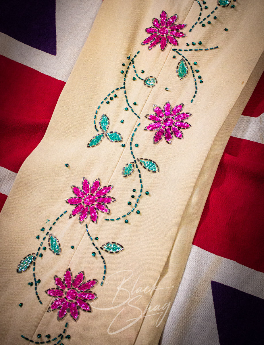 Vintage Granny Takes A Trip Cream Floral Sequined Suit 70s Owned By Keith West (The Brats)