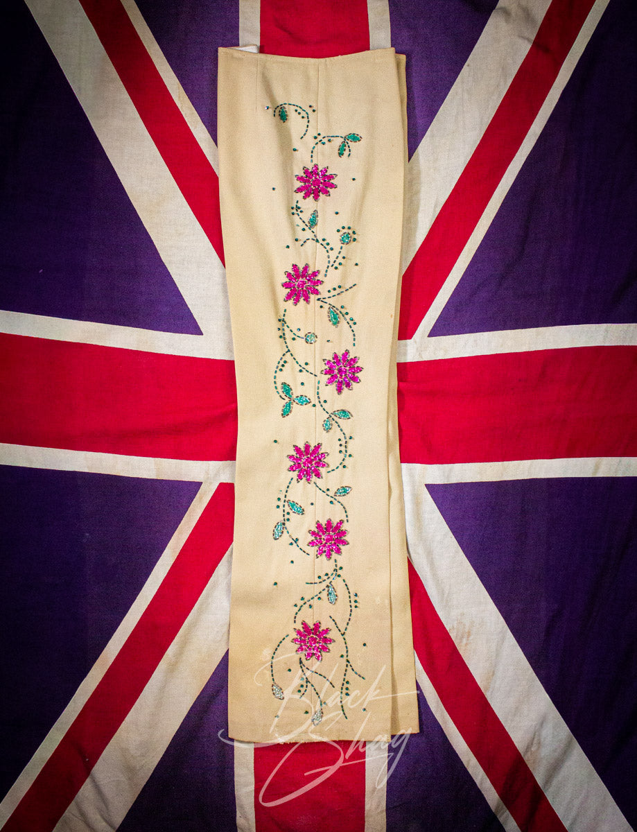 Vintage Granny Takes A Trip Cream Floral Sequined Suit 70s Owned By Keith West (The Brats)