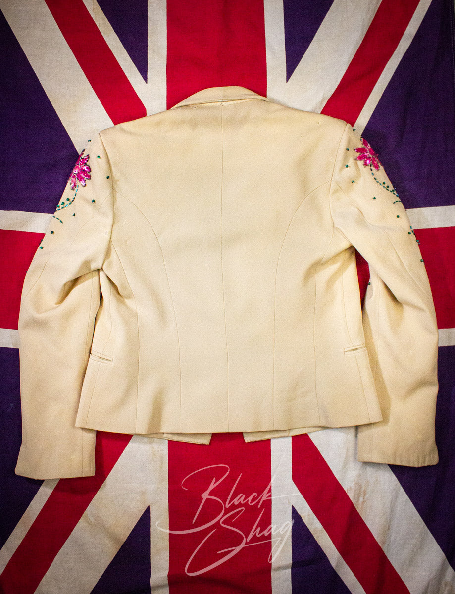 Vintage Granny Takes A Trip Cream Floral Sequined Suit 70s Owned By Keith West (The Brats)