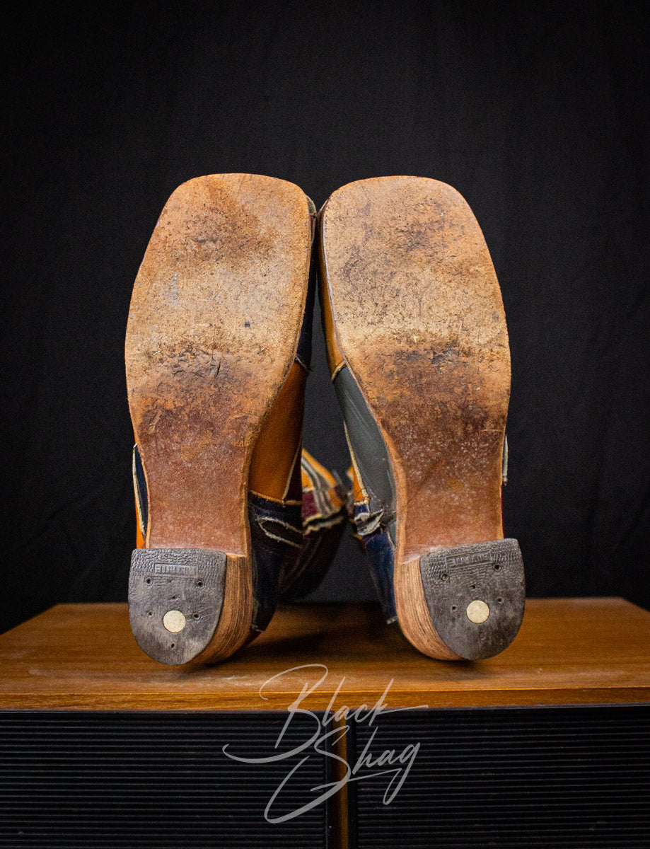 Vintage Granny Takes A Trip Patchwork Leather Boots 70s 8.5