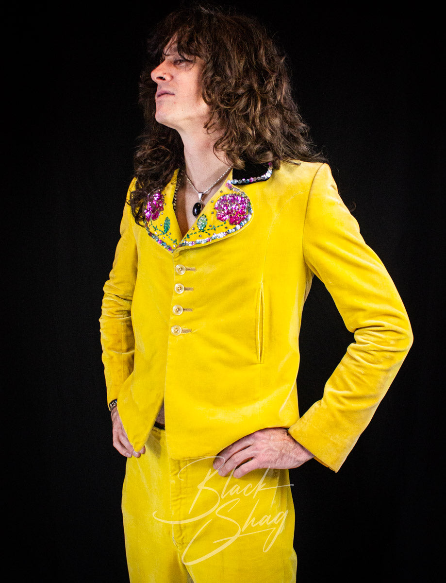 Vintage Granny Takes A Trip Yellow Velvet Sequined Suit 70s Owned By Keith West (The Brats)