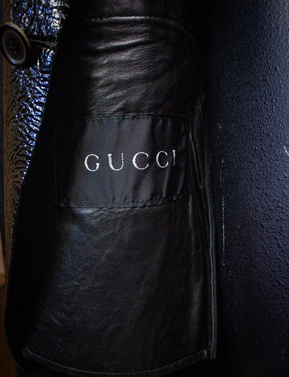 Vintage Gucci Vernice Black Leather Blazer y2k Large