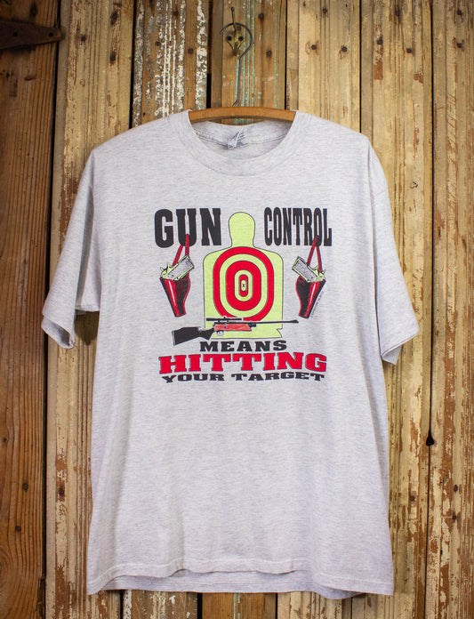 Vintage Gun Control Graphic T Shirt 90s Gray XL