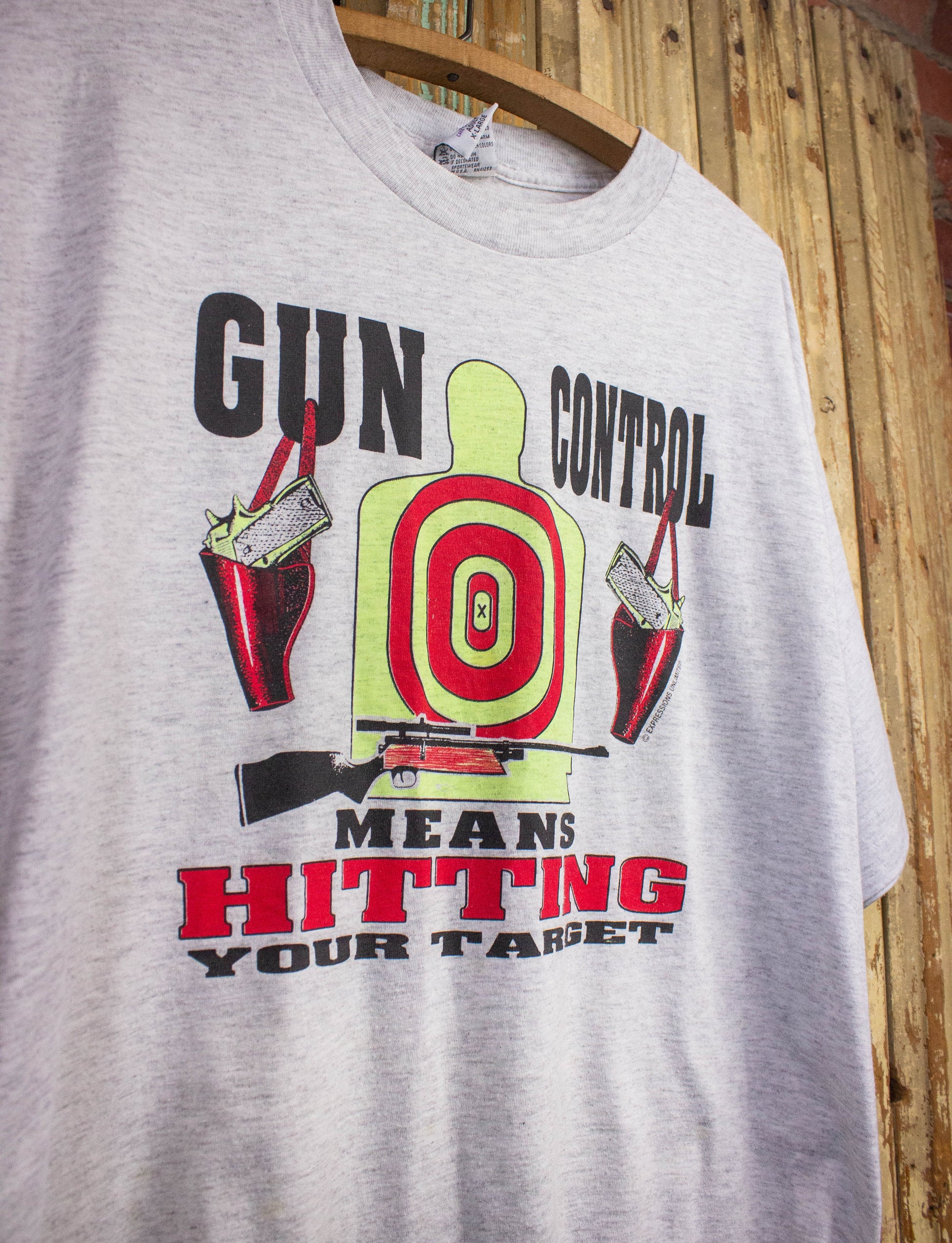 Vintage Gun Control Graphic T Shirt 90s Gray XL
