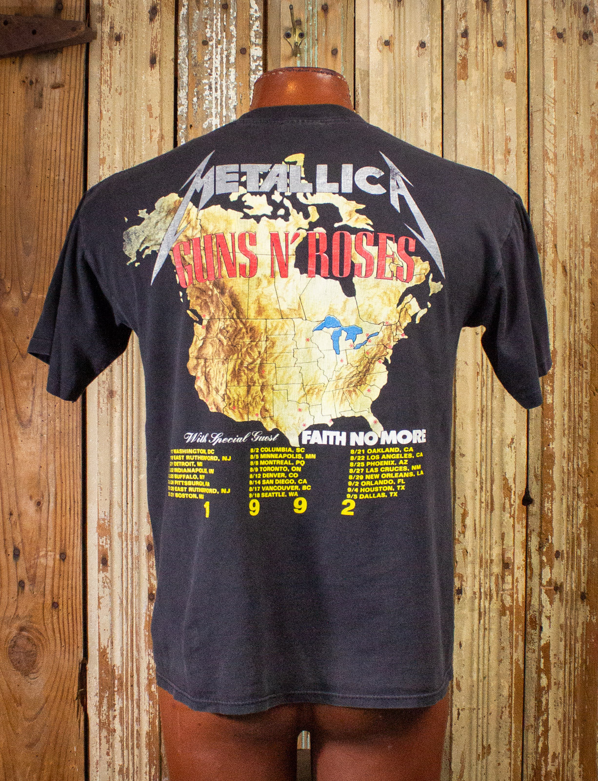 Vintage Guns n Roses Metallica US Tour Concert T Shirt 1992 Black Large