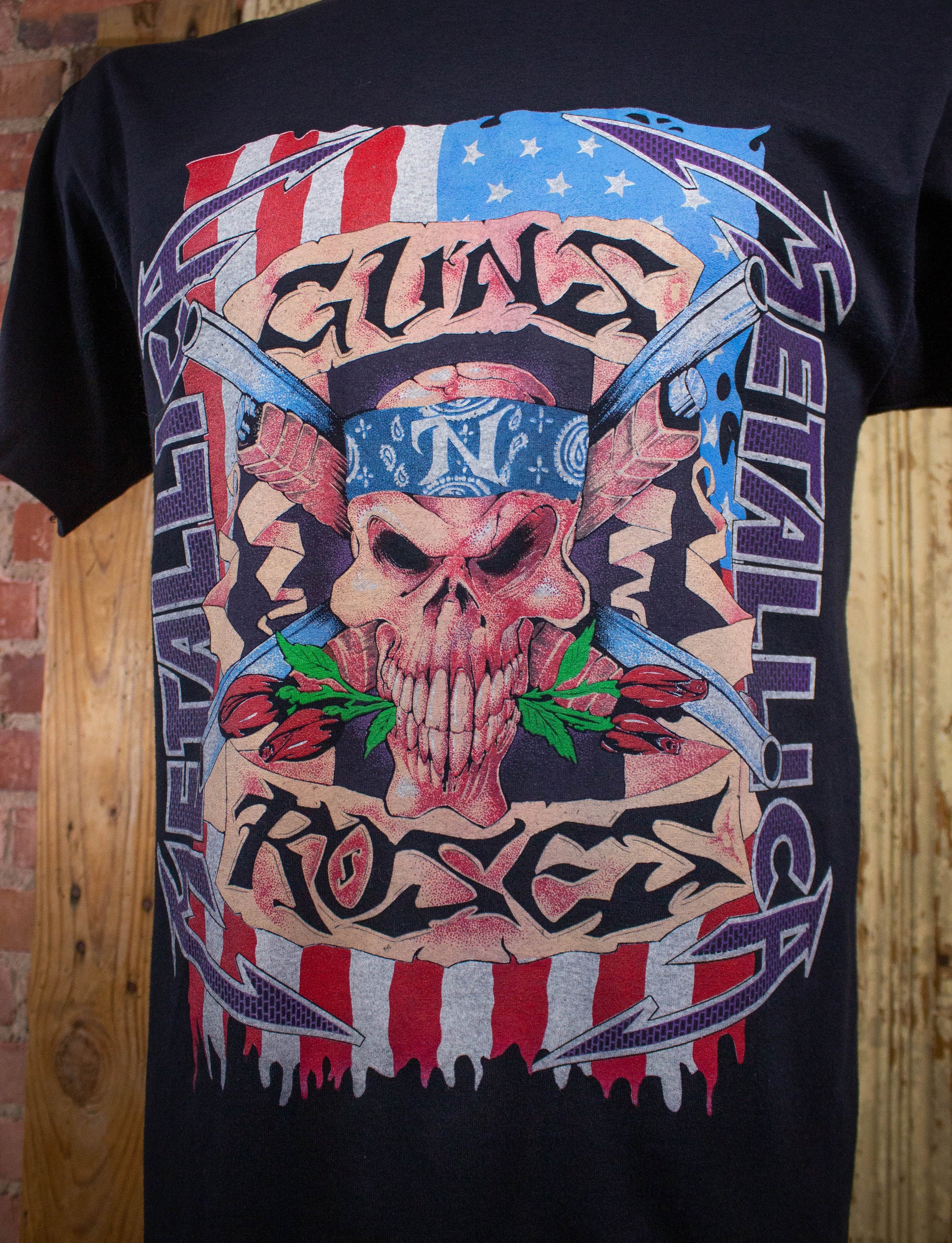 Vintage Guns n Roses Metallica Bootleg Concert T Shirt 1992 Black Large