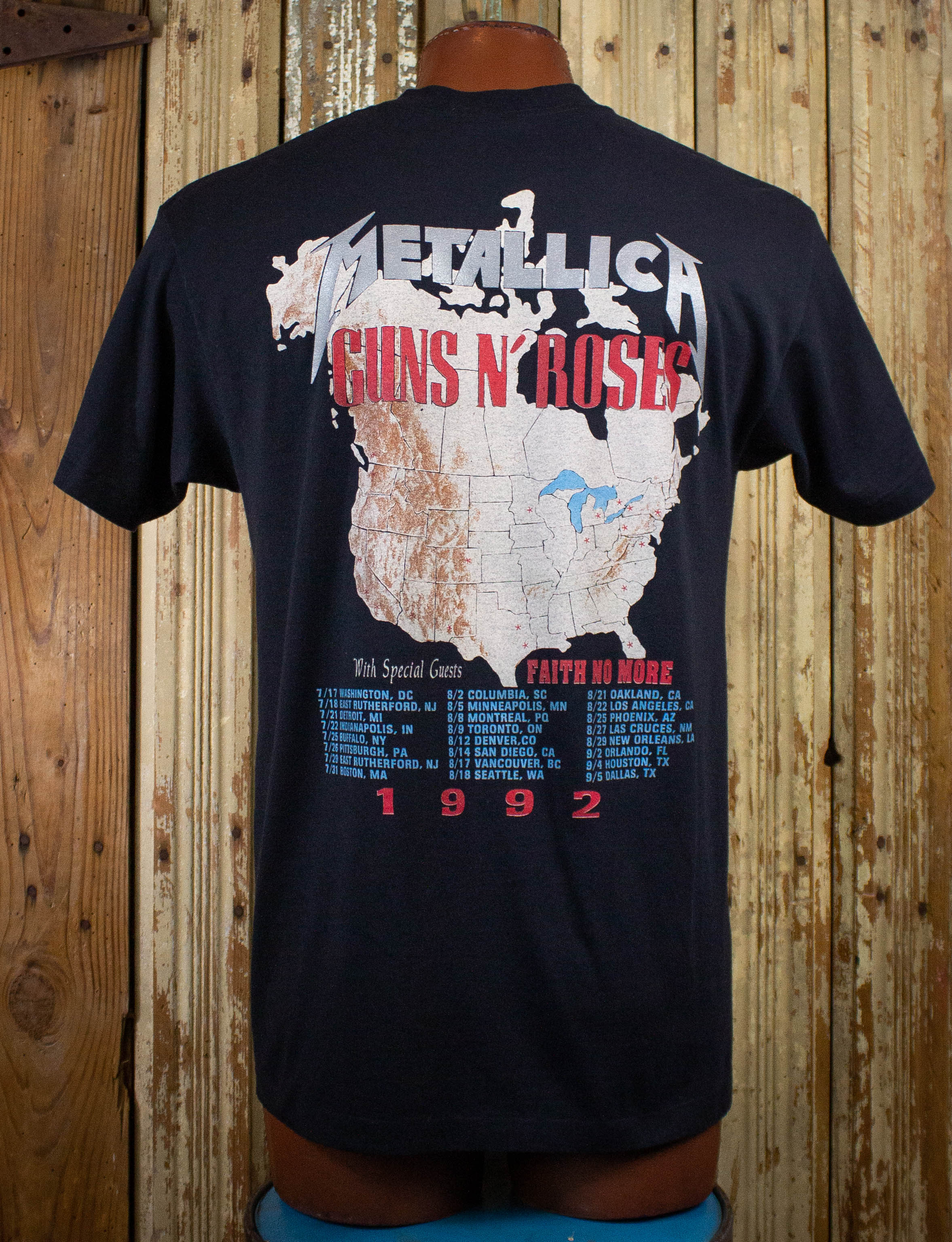 Vintage Guns n Roses Metallica Bootleg Concert T Shirt 1992 Black 