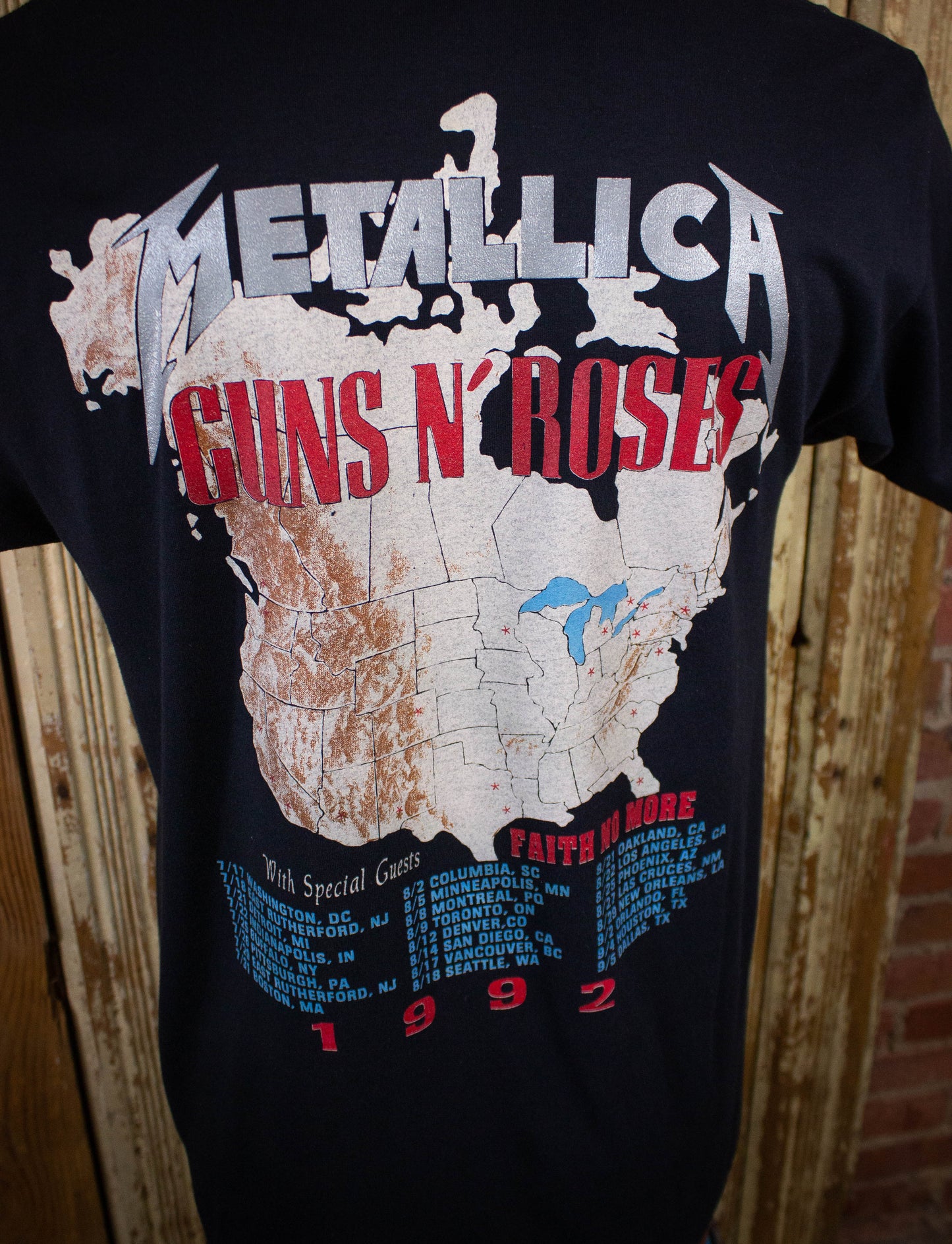 Vintage Guns n Roses Metallica Bootleg Concert T Shirt 1992 Black Large