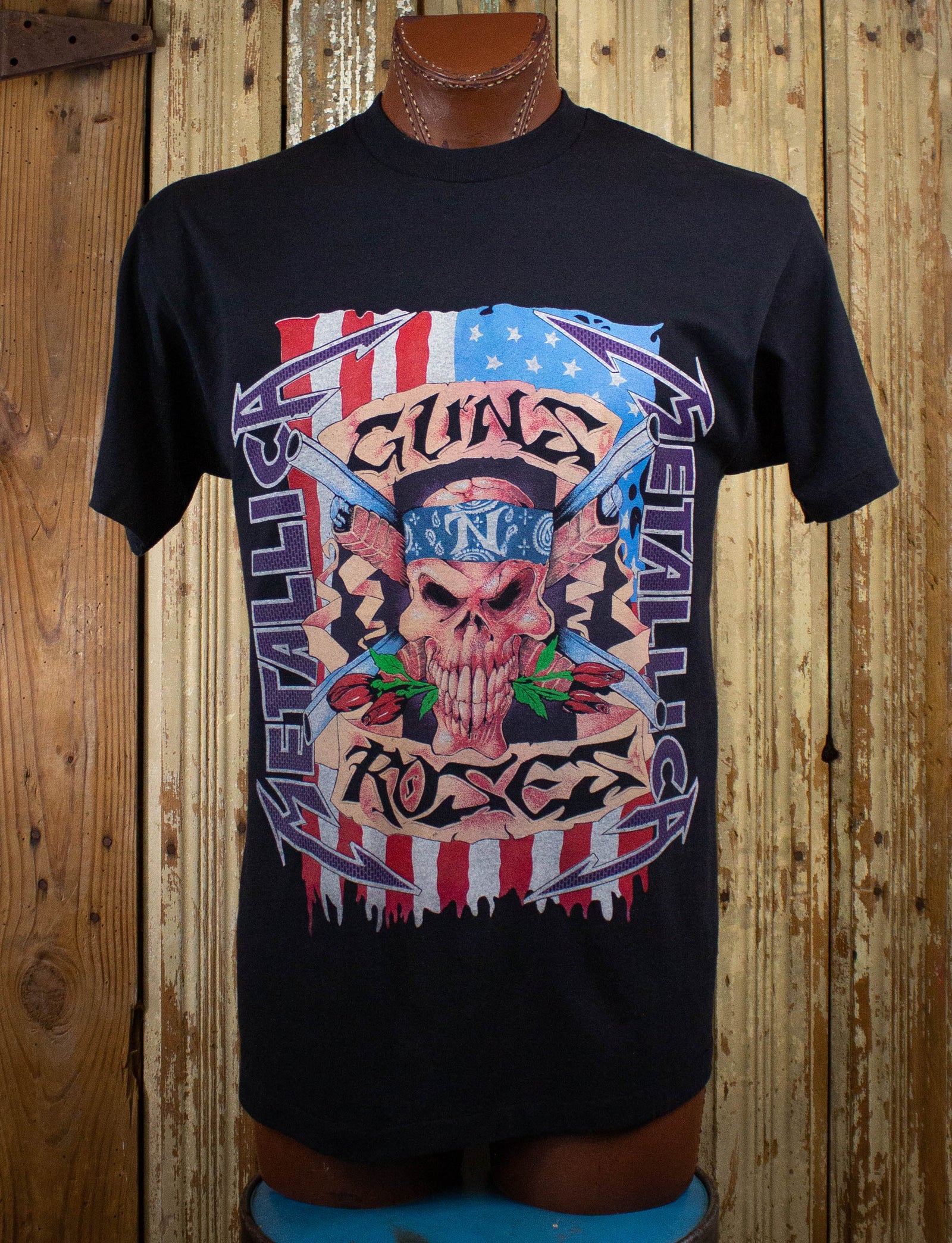 Vintage Guns n Roses Metallica Bootleg Concert T Shirt 1992 Black