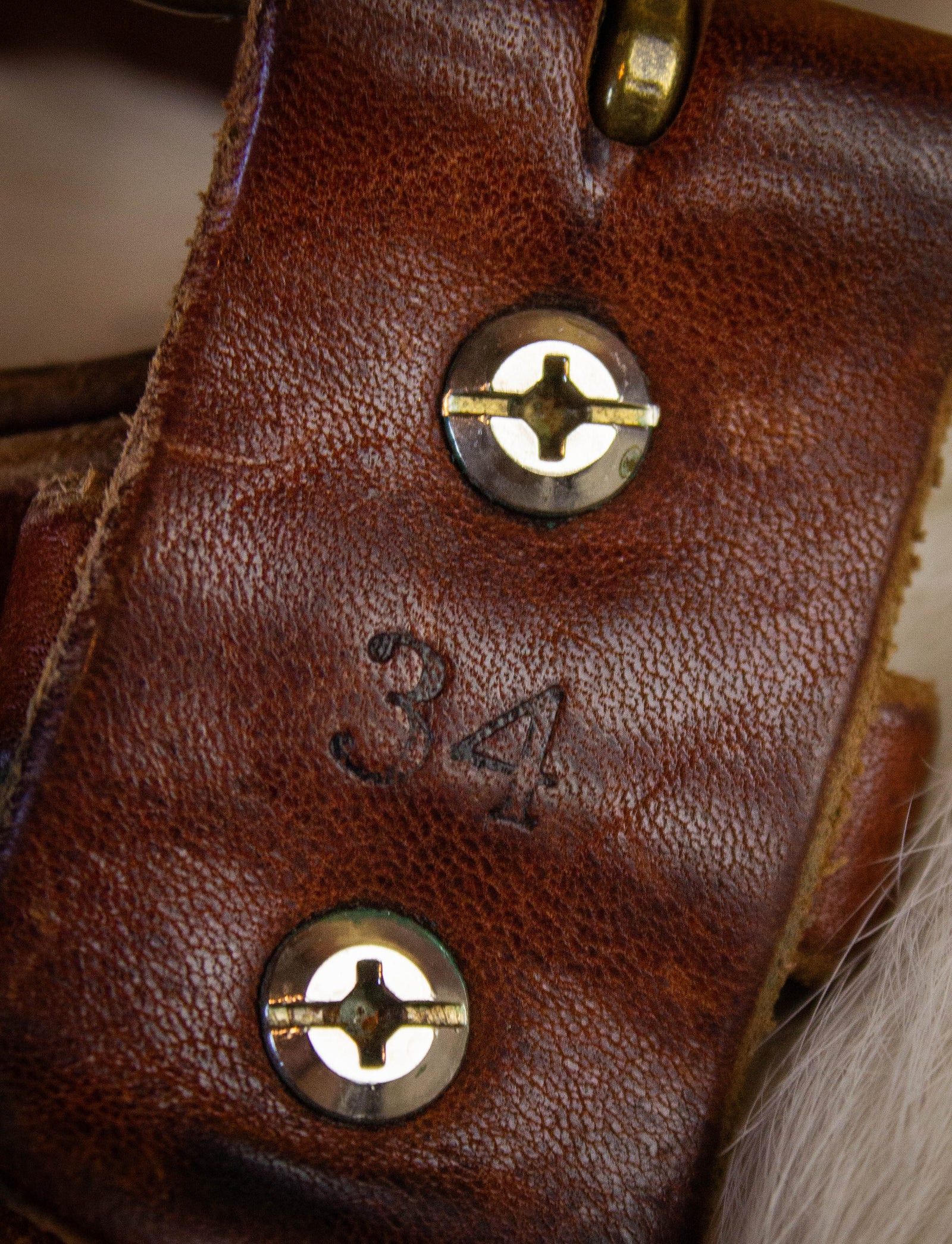 Vintage Gustin Brass Buckle Brown Leather Belt