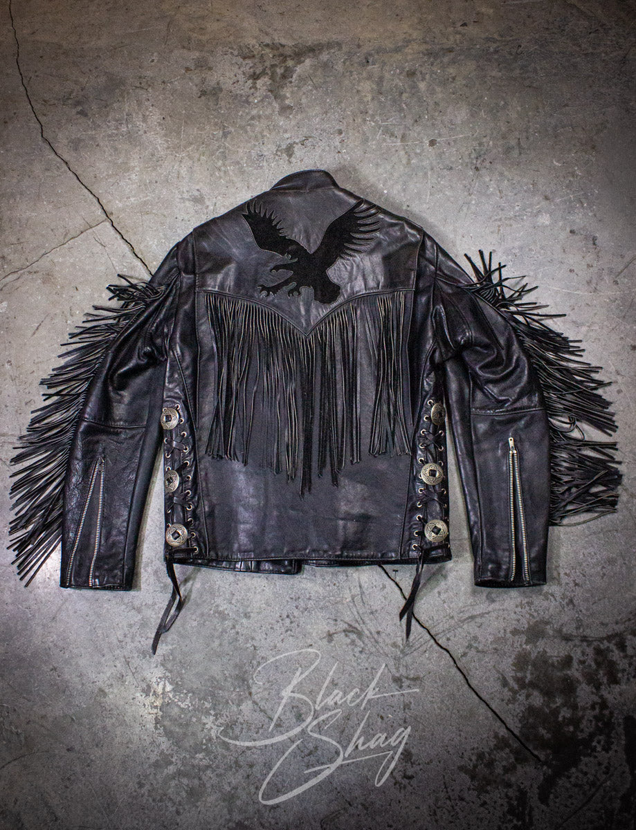 Vintage Gypsy Leather Eagle Fringe Cafe Racer Leather Jacket