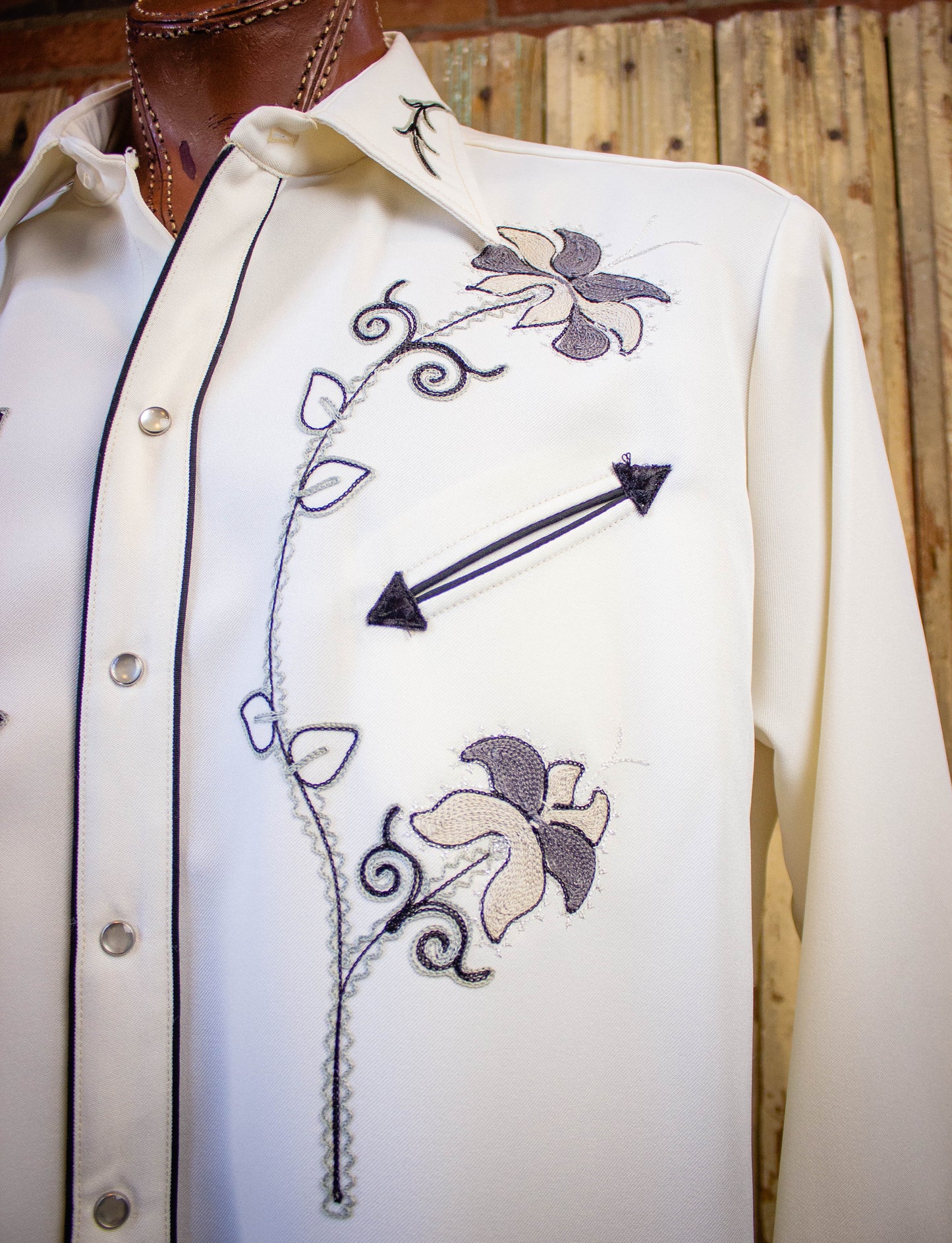 Vintage H Bar C Pearl Snap Embroidered Western Shirt 70s White XL