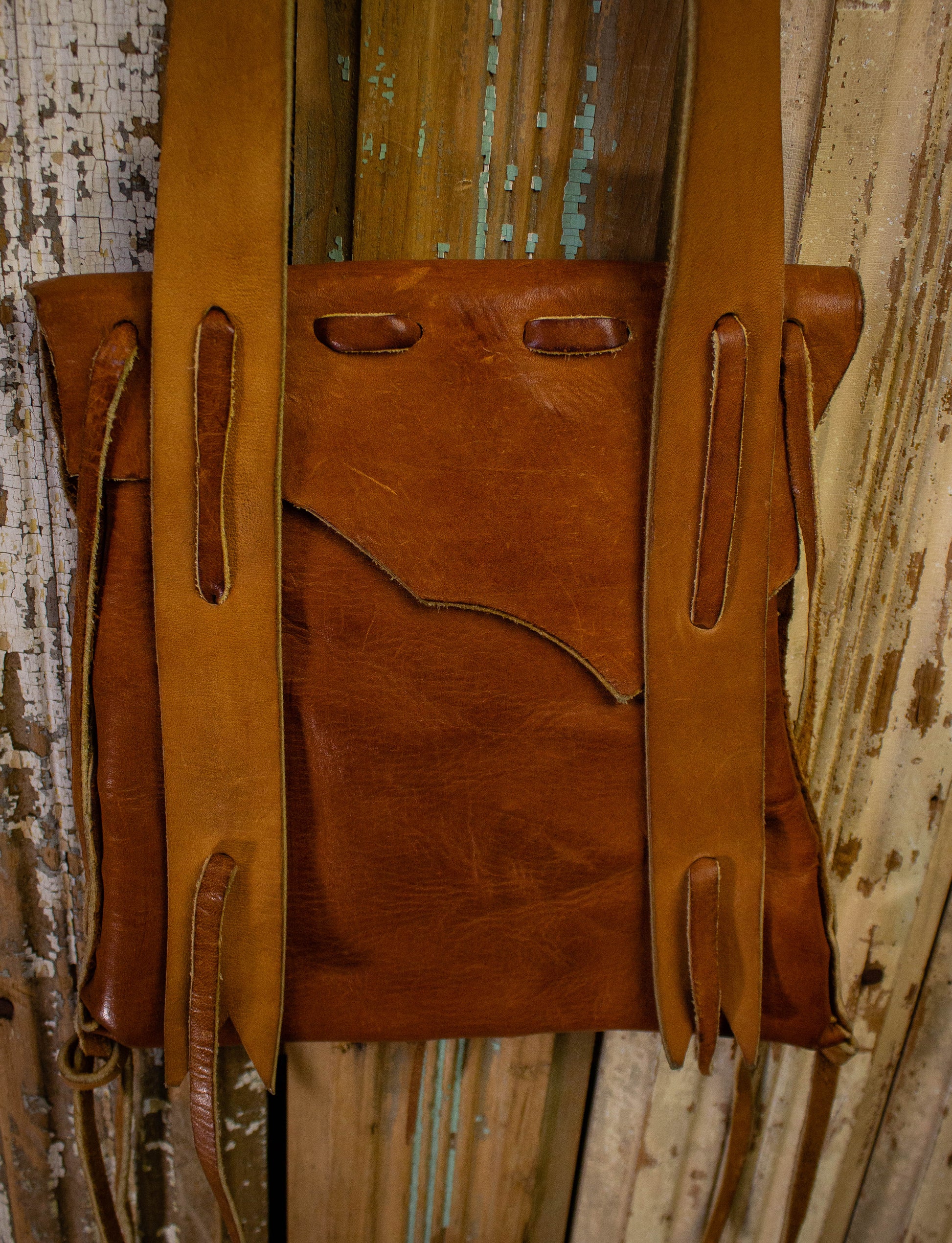 Vintage 70s Hand Painted Fringe Leather Brown Satchel