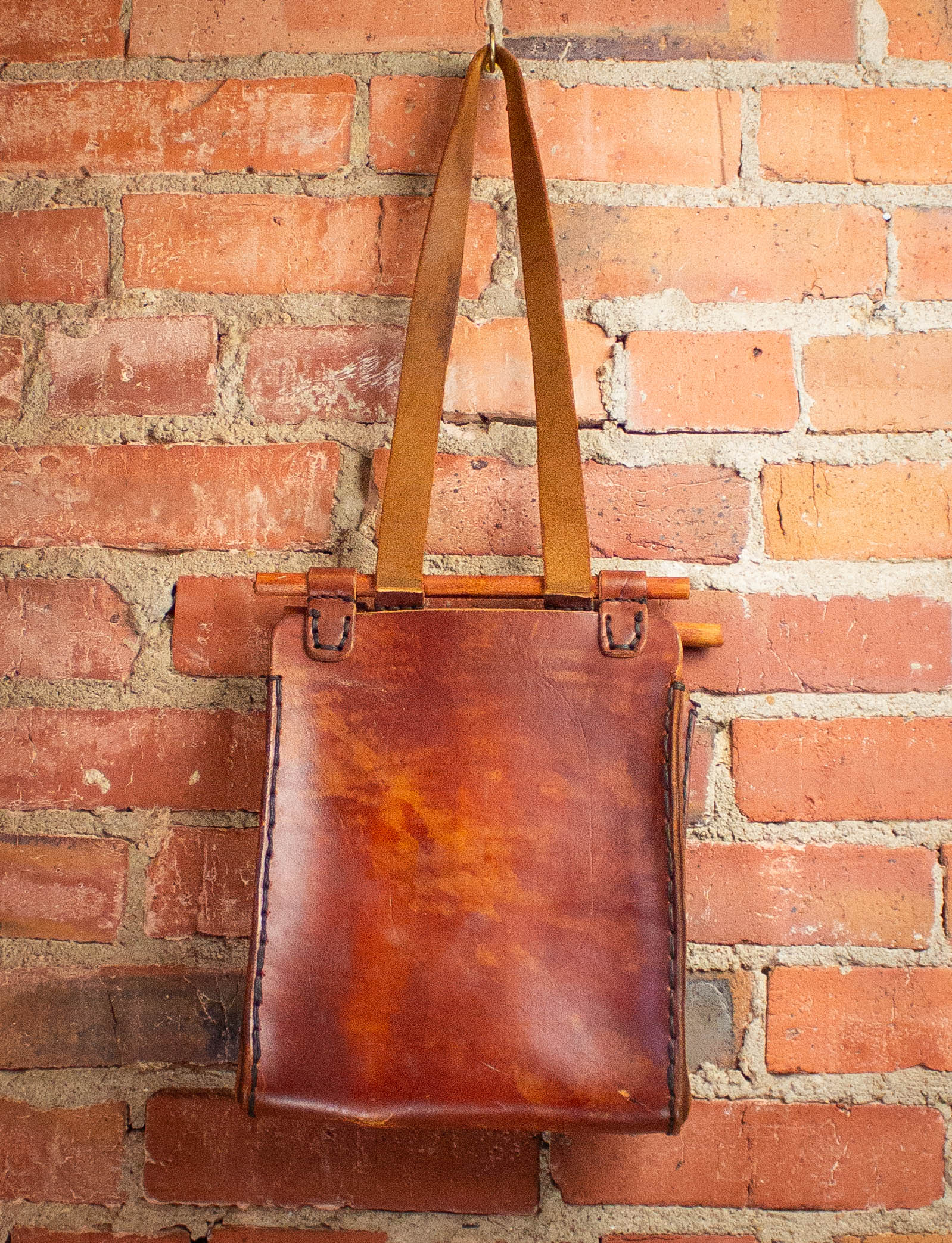 Vintage Hand Tooled Painted Shoulder Bag 1970s