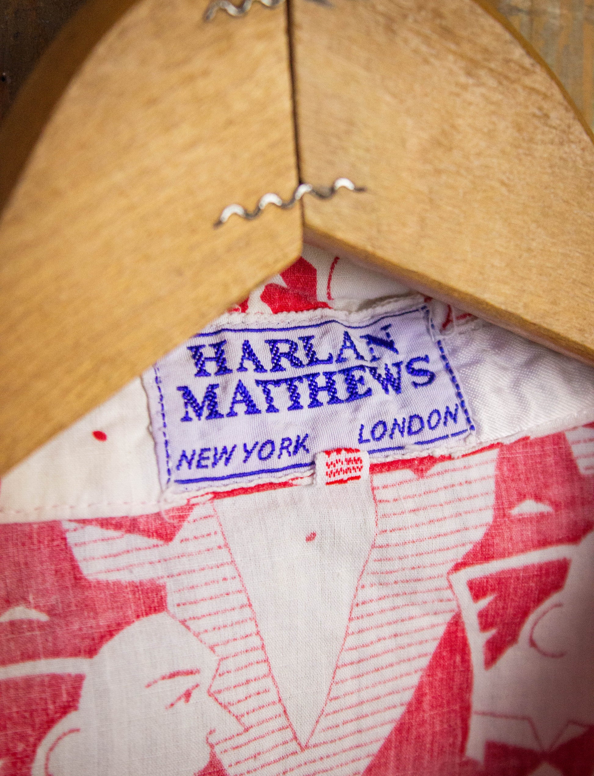 Vintage Harlan Matthews Tuxedo Pattern Button Up Shirt 70s Red/White Small
