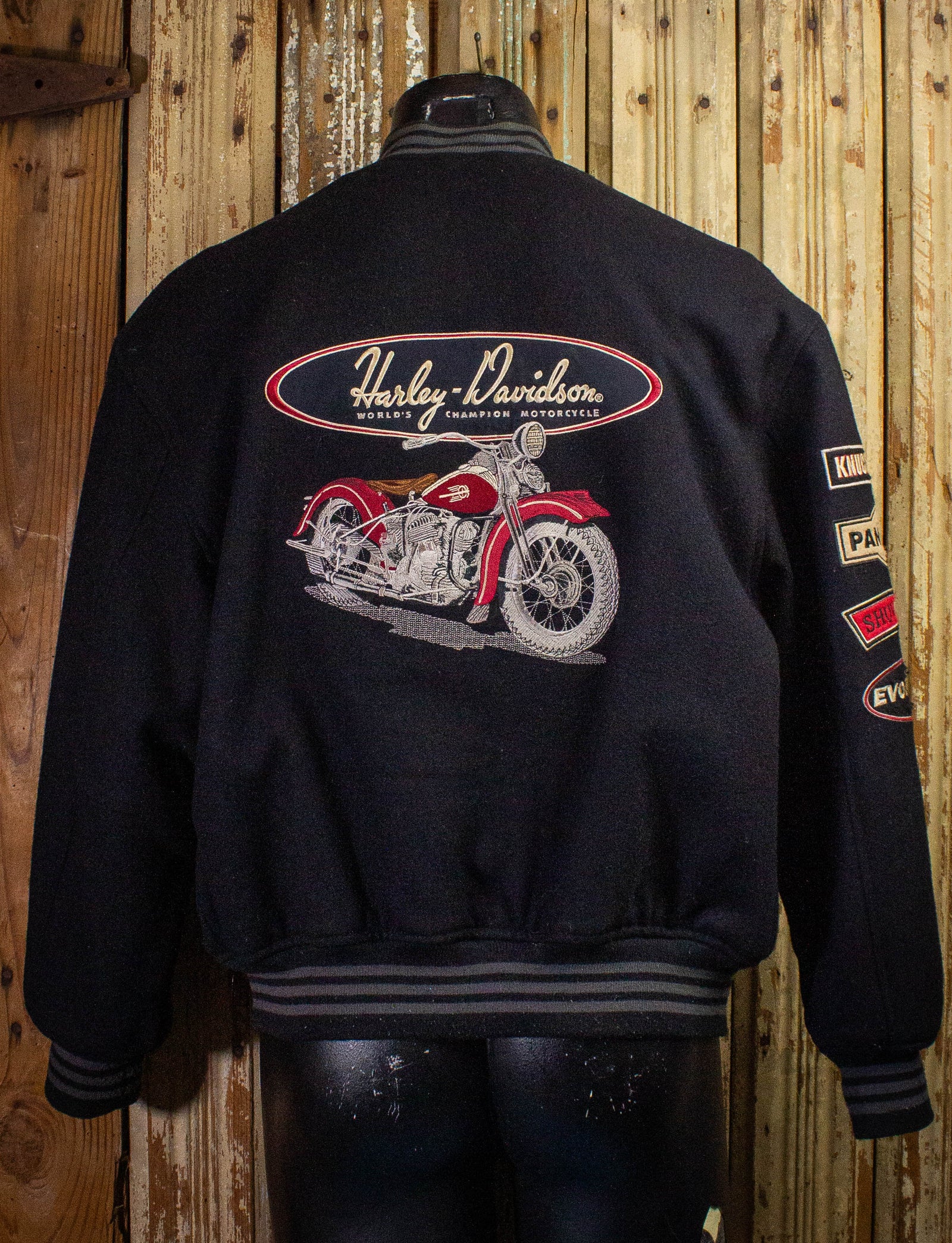 Vintage Harley Davidson Wool Bomber Jacket 90s Black XS