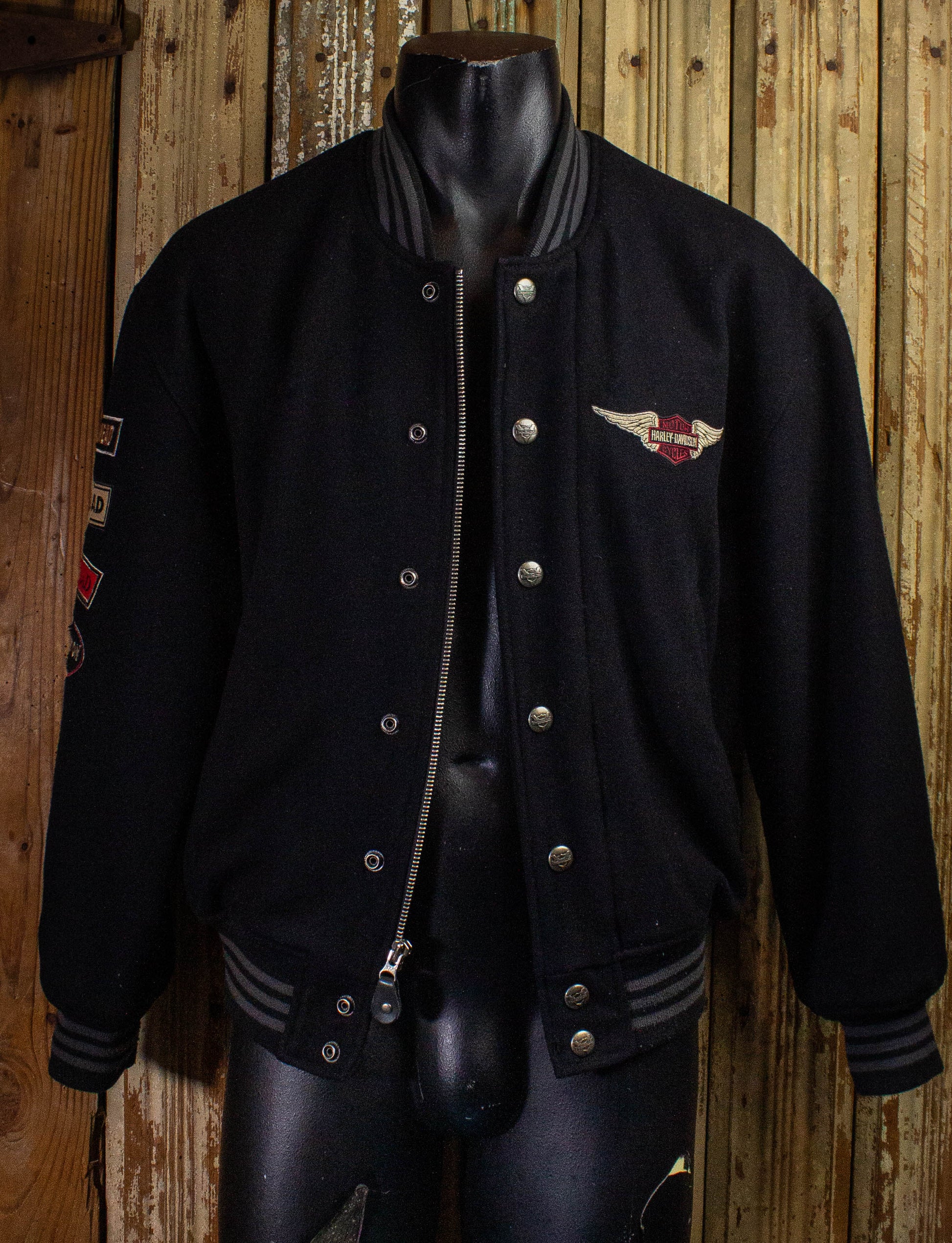 Vintage Tour Lion Harley Davidson Leather Biker Jacket 90s Black/Gray Small