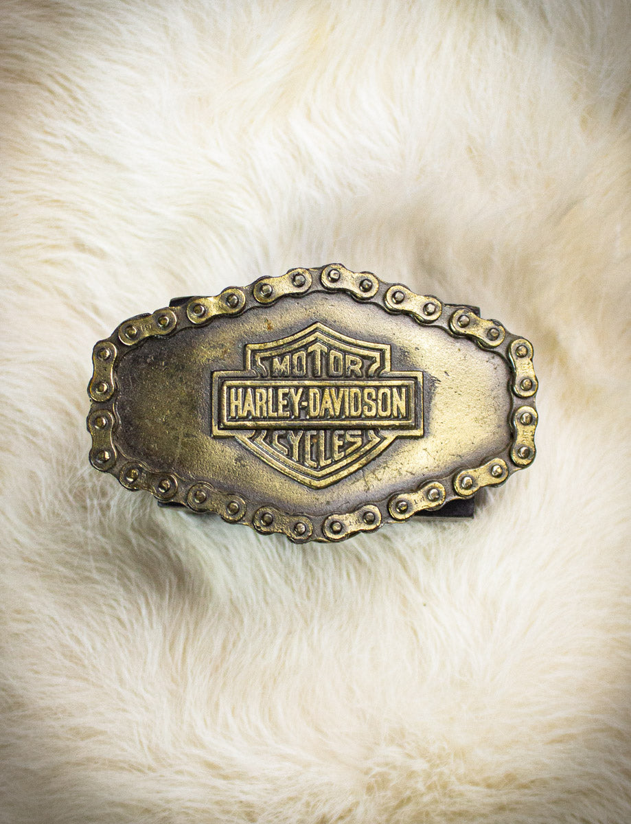 Vintage Harley Davidson Chainlink Brass Belt Buckle 1976