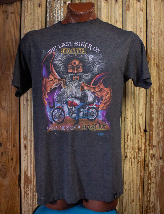 Vintage Harley Davidson Last Biker On Earth Graphic T Shirt 1990 Black XL