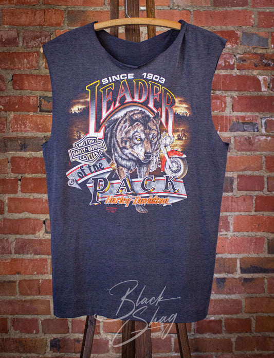 Vintage Harley Davidson Leader of The Pack Cut Off Graphic T Shirt 1990 Black Medium