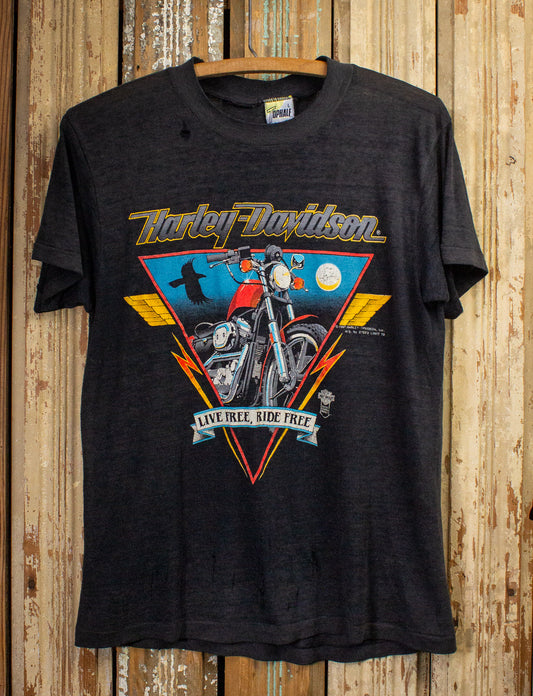 Vintage Harley Davidson Live Free Ride Free Graphic T Shirt 1987 Black Small