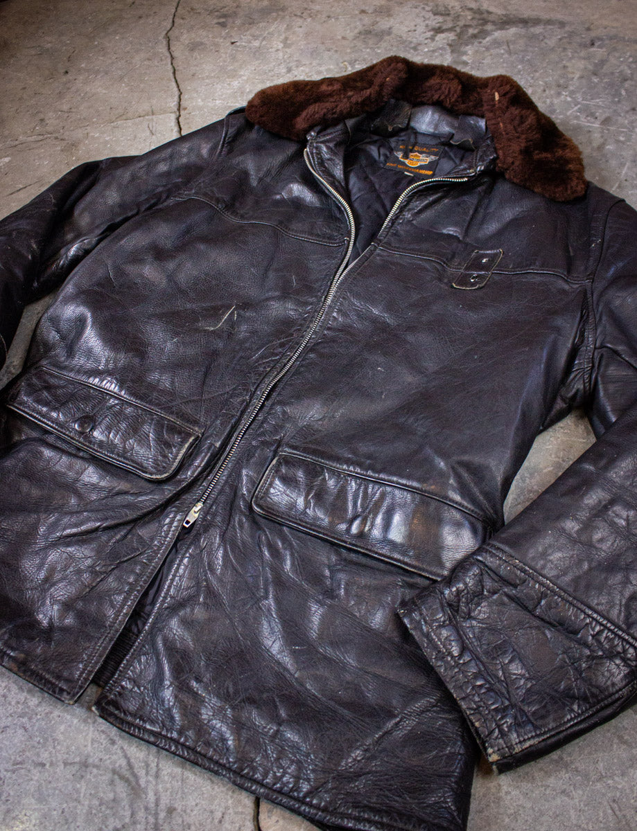 Vintage Harley Davidson Police Patrol Black Leather Moto Jacket