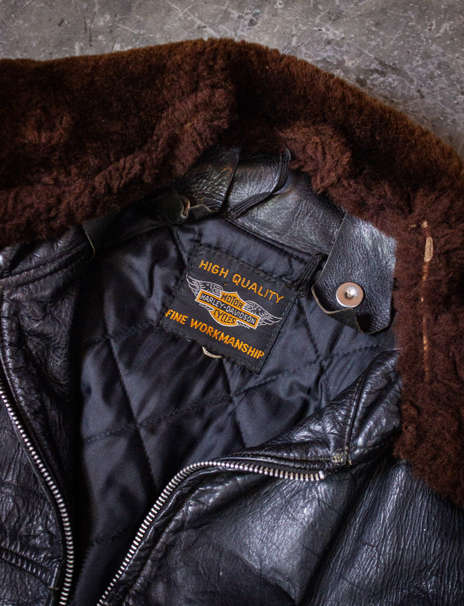 Vintage Harley Davidson Police Patrol Black Leather Moto Jacket 60s Large/XL