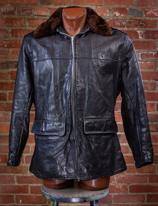 Vintage Harley Davidson Police Patrol Black Leather Moto Jacket 60s Large/XL