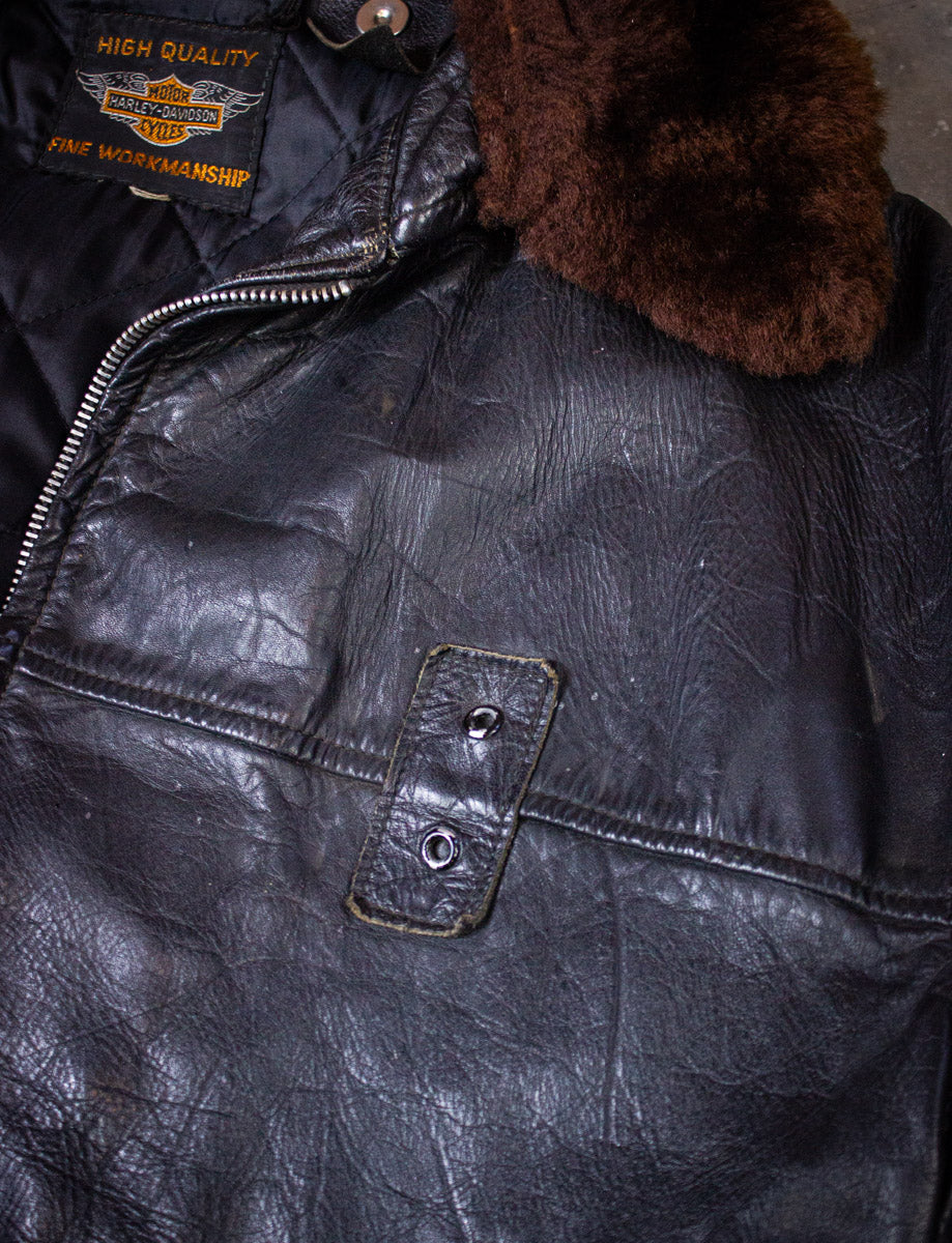 Vintage Harley Davidson Police Patrol Black Leather Moto Jacket 60s Large/XL