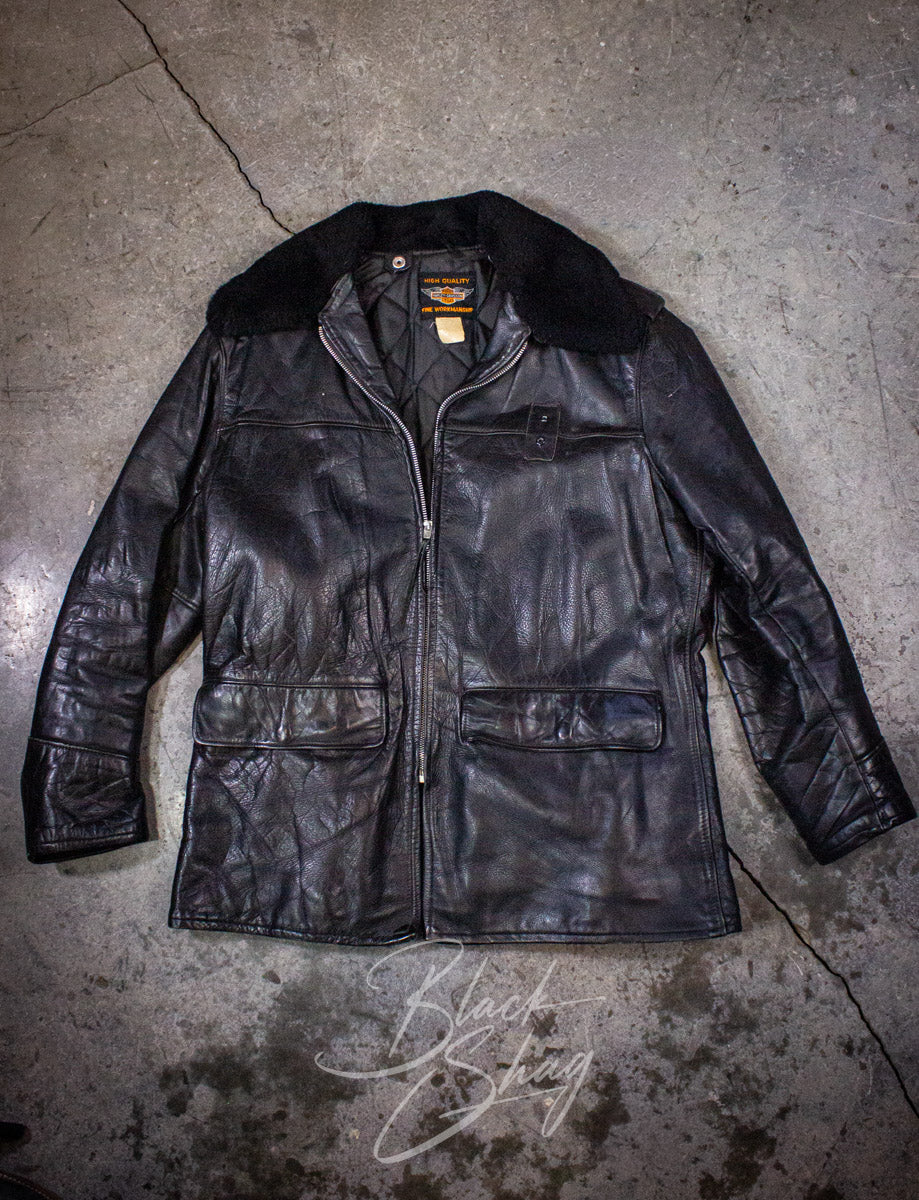 Vintage Harley Davidson Police Patrol Black Leather Moto Jacket 60s Large/XL