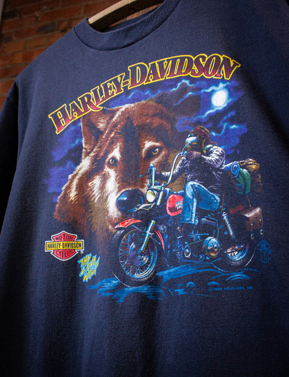 Vintage Harley Davidson The Lone Wolf Graphic T Shirt 1989 Black Large