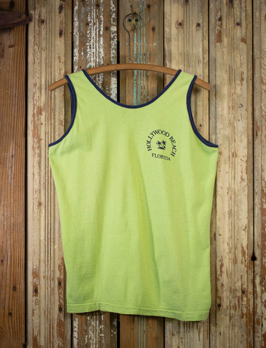 Vintage Hollywood Beach Florida Graphic Tank Top 80s Green Large