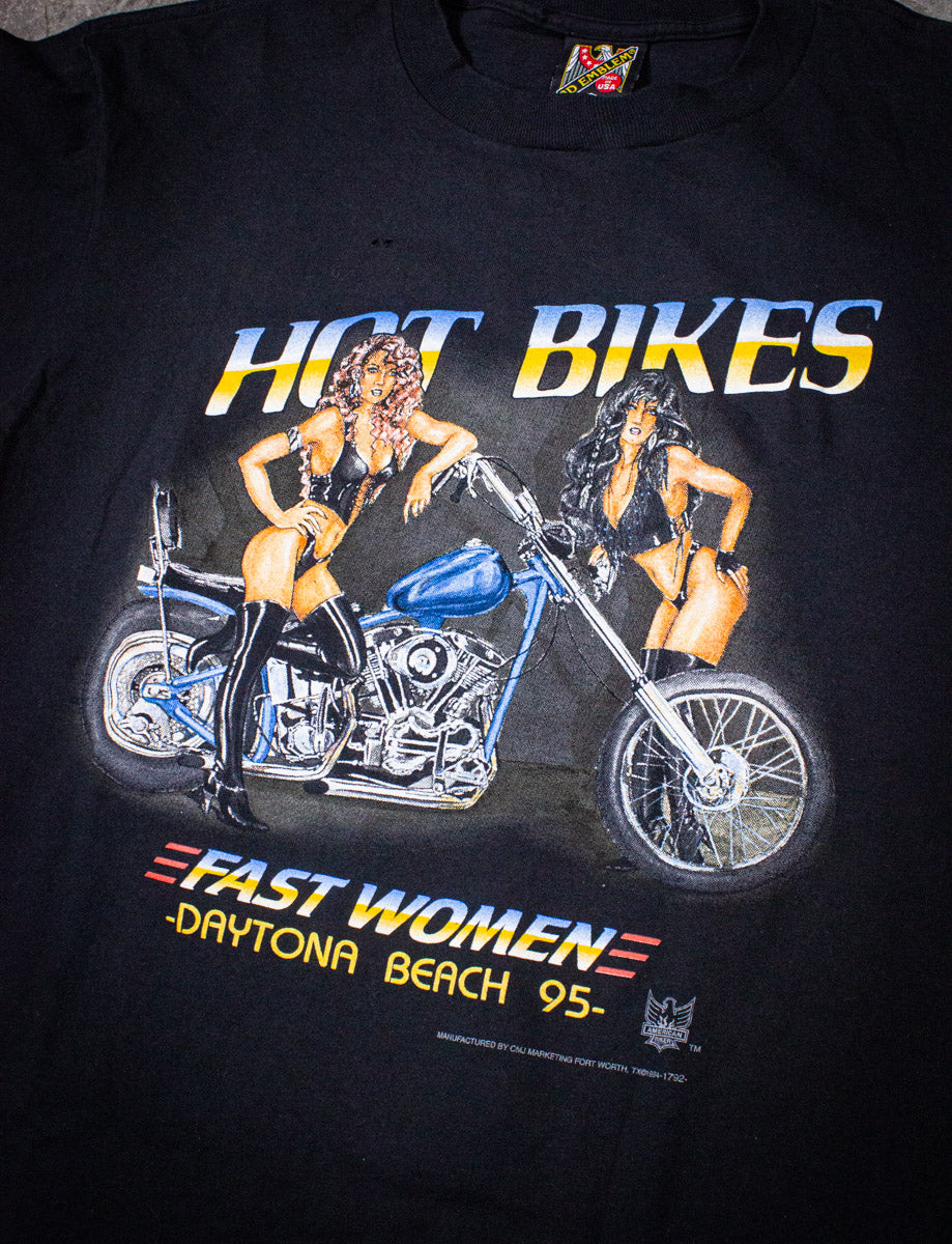 Vintage Hot Bikes Fast Women Bike Week Graphic T Shirt 1995 XL