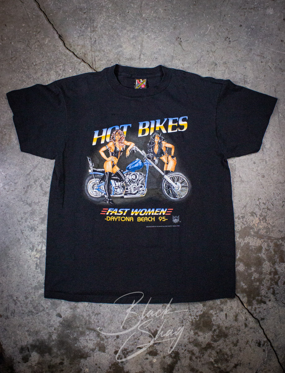 Vintage Hot Bikes Fast Women Bike Week Graphic T Shirt 1995 XL
