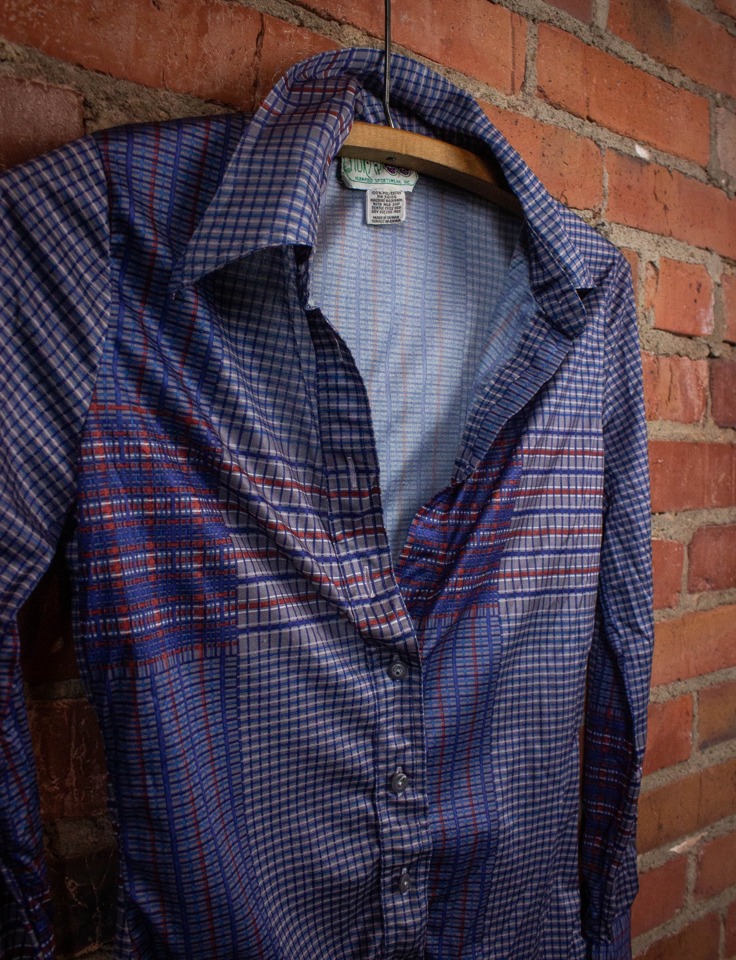 Vintage Huka Poo Disco Button Up Shirt 70s Blue XS