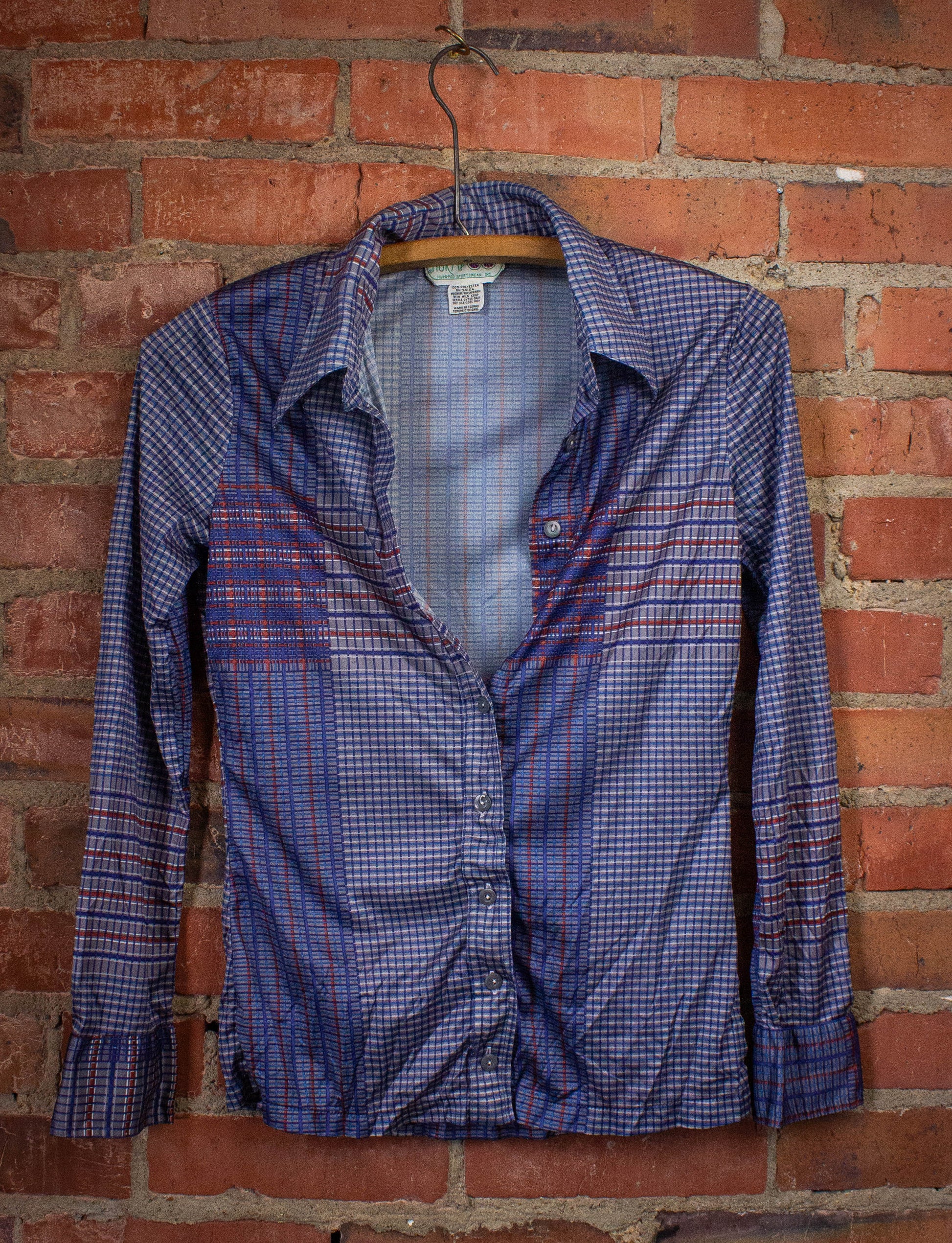 Vintage Huka Poo Disco Button Up Shirt 70s Blue XS