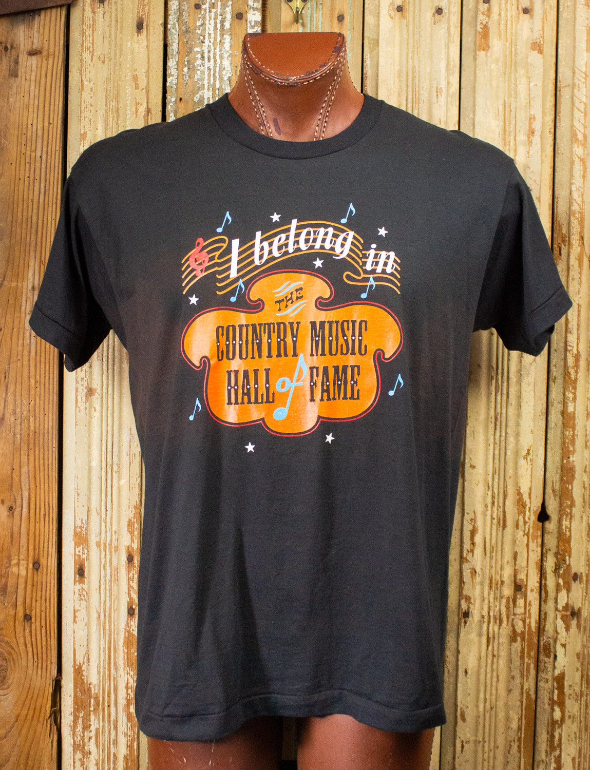 Vintage I Belong In The Country Music Hall of Fame Graphic T Shirt 80s Black XL